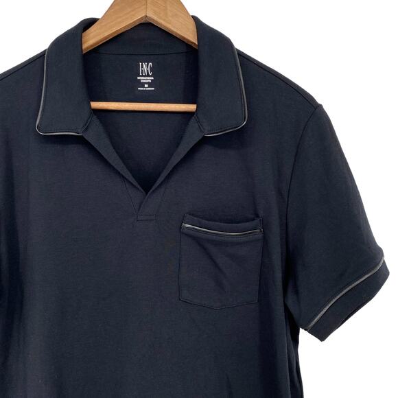 INC INTERNATIONAL CONCEPTS NWT Men's Faux Leather Trim Polo Shirt Black Medium - Picture 3 of 6